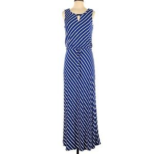 Women Small TALBOTS Petites Striped Sleeveless Maxi Dress, blue/white
